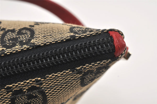 Authentic GUCCI Hand Bag Pouch Purse GG Canvas Leather 0391103 Black Red 4331K