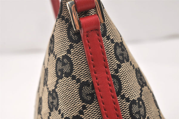 Authentic GUCCI Hand Bag Pouch Purse GG Canvas Leather 0391103 Black Red 4331K