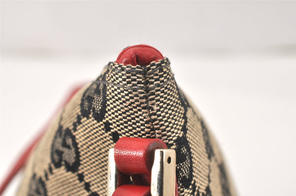 Authentic GUCCI Hand Bag Pouch Purse GG Canvas Leather 0391103 Black Red 4331K