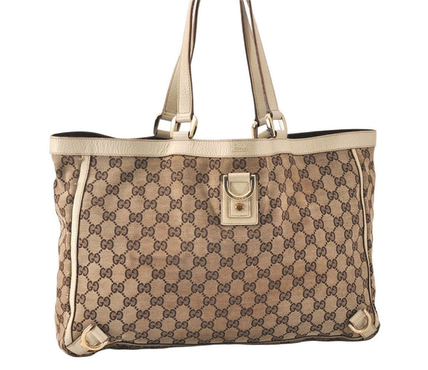 Authentic GUCCI Abbey Hand Tote Bag GG Canvas Leather 141472 Brown Junk 4332K