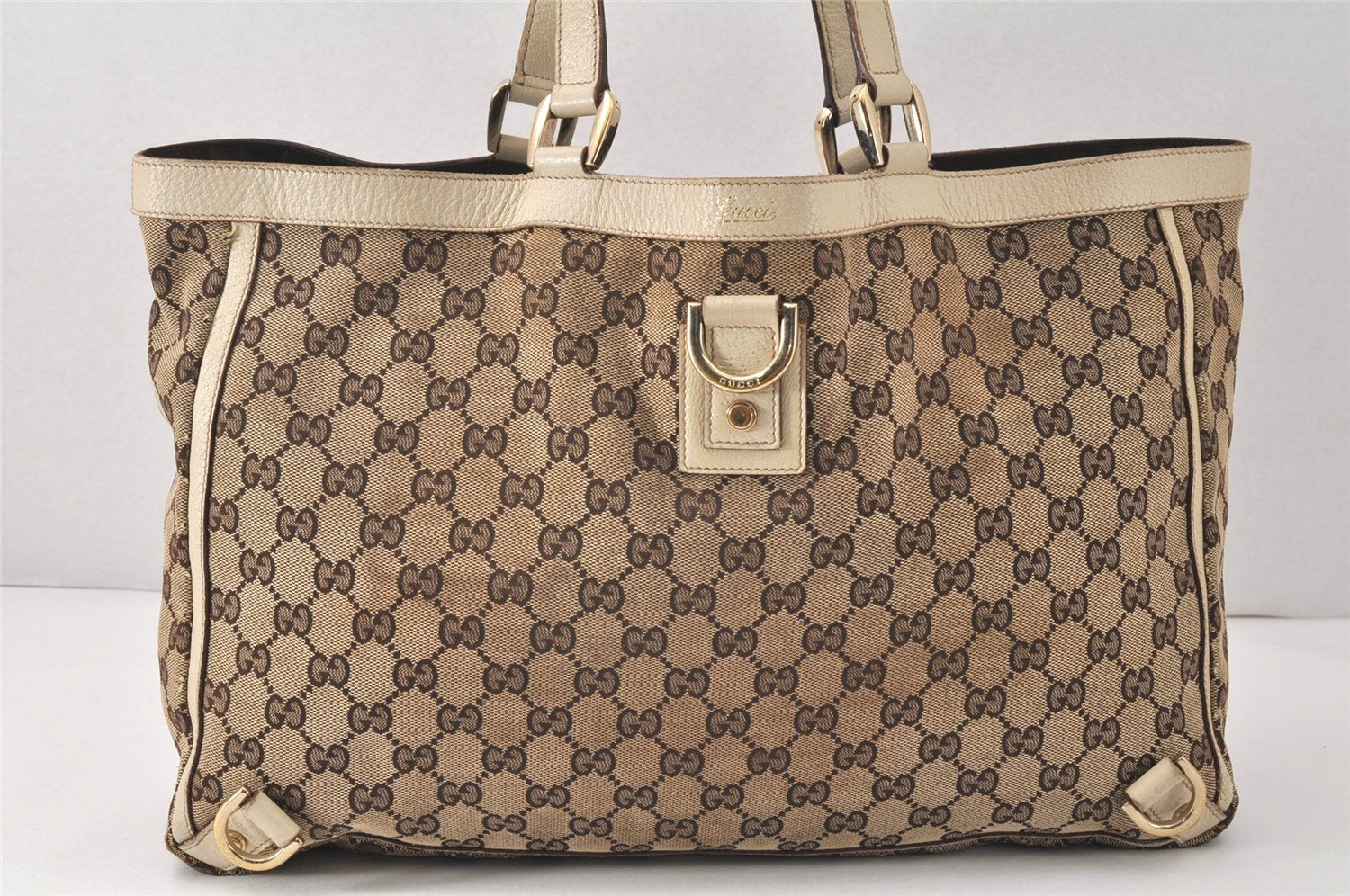 Authentic GUCCI Abbey Hand Tote Bag GG Canvas Leather 141472 Brown Junk 4332K