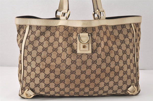 Authentic GUCCI Abbey Hand Tote Bag GG Canvas Leather 141472 Brown Junk 4332K