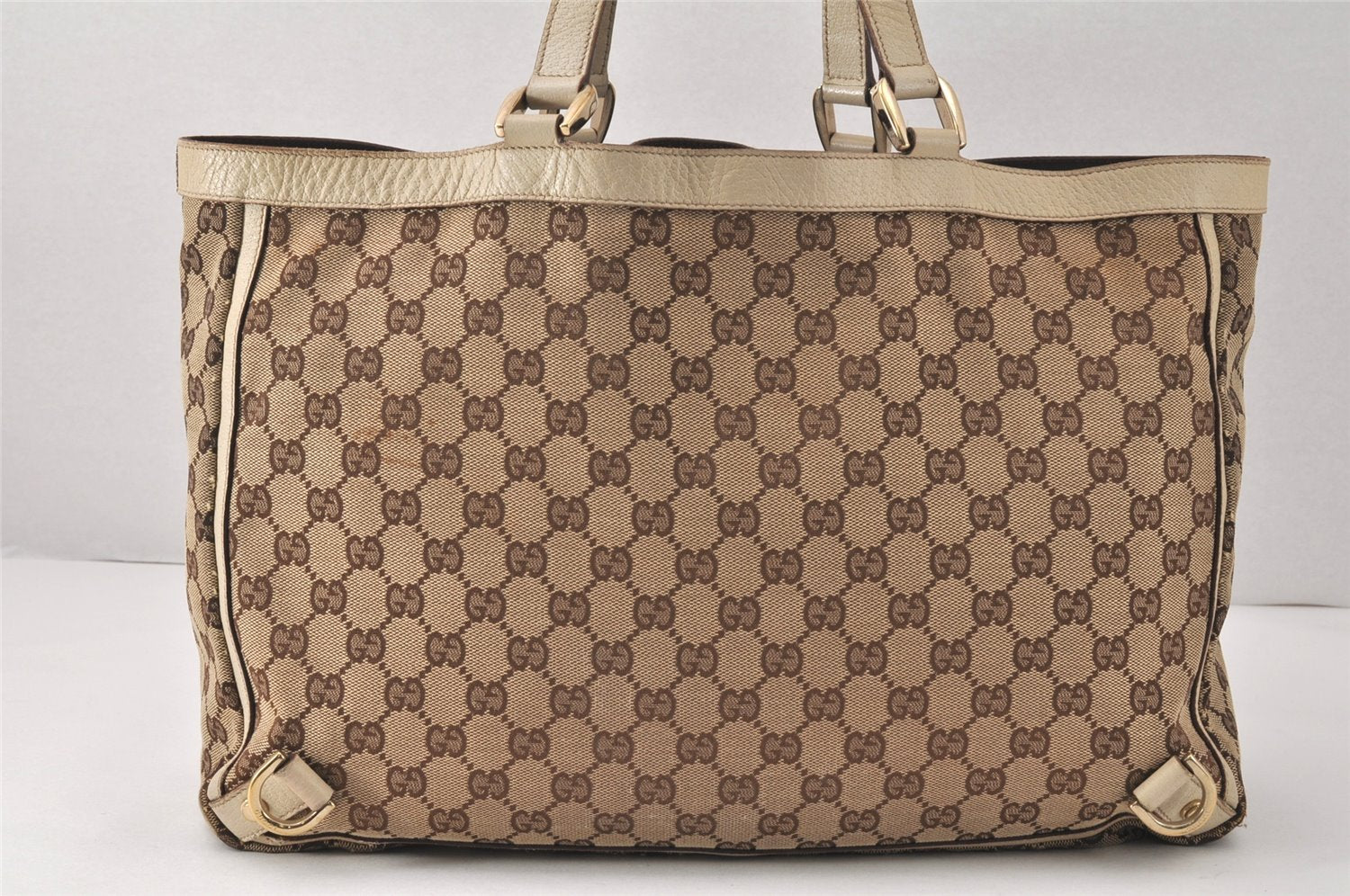 Authentic GUCCI Abbey Hand Tote Bag GG Canvas Leather 141472 Brown Junk 4332K