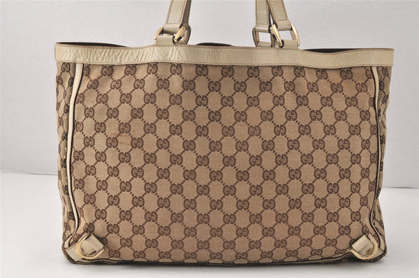 Authentic GUCCI Abbey Hand Tote Bag GG Canvas Leather 141472 Brown Junk 4332K