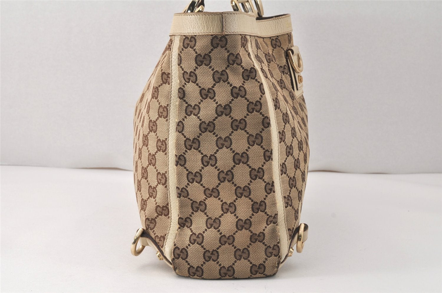 Authentic GUCCI Abbey Hand Tote Bag GG Canvas Leather 141472 Brown Junk 4332K