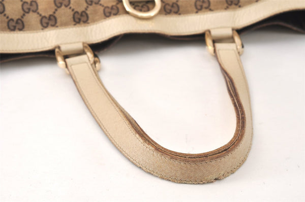 Authentic GUCCI Abbey Hand Tote Bag GG Canvas Leather 141472 Brown Junk 4332K