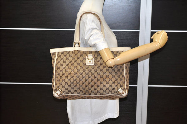 Authentic GUCCI Abbey Hand Tote Bag GG Canvas Leather 141472 Brown Junk 4332K