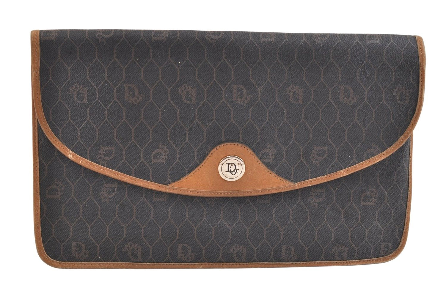 Authentic Christian Dior Honeycomb Clutch Hand Bag Purse PVC Leather Black 4335K