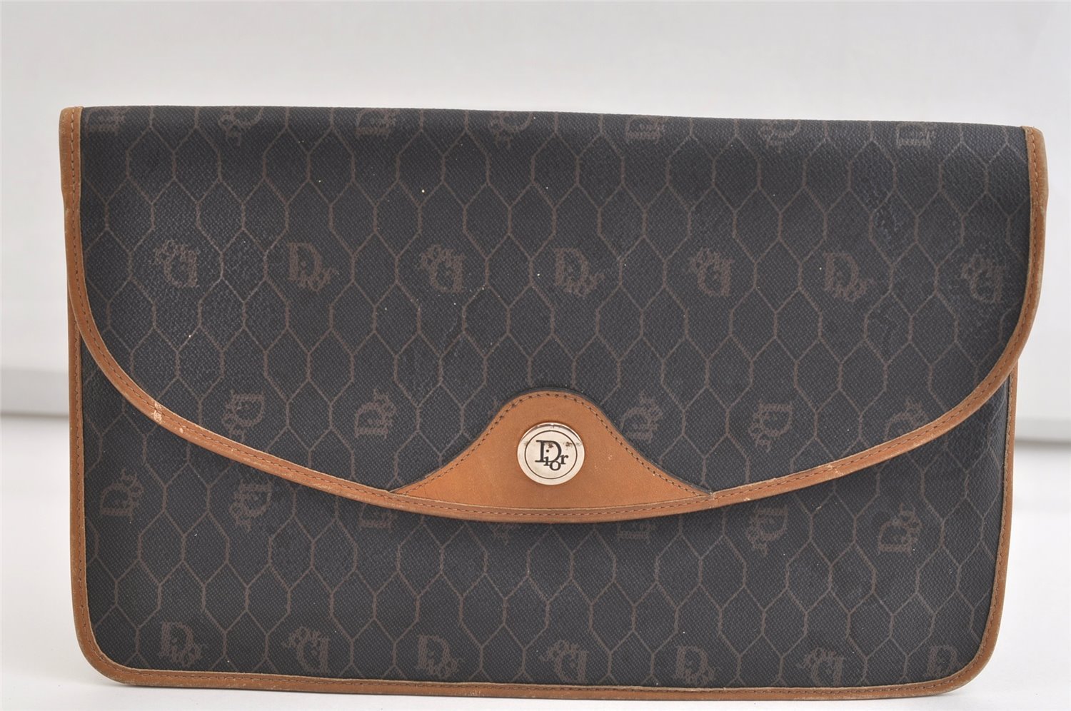 Authentic Christian Dior Honeycomb Clutch Hand Bag Purse PVC Leather Black 4335K