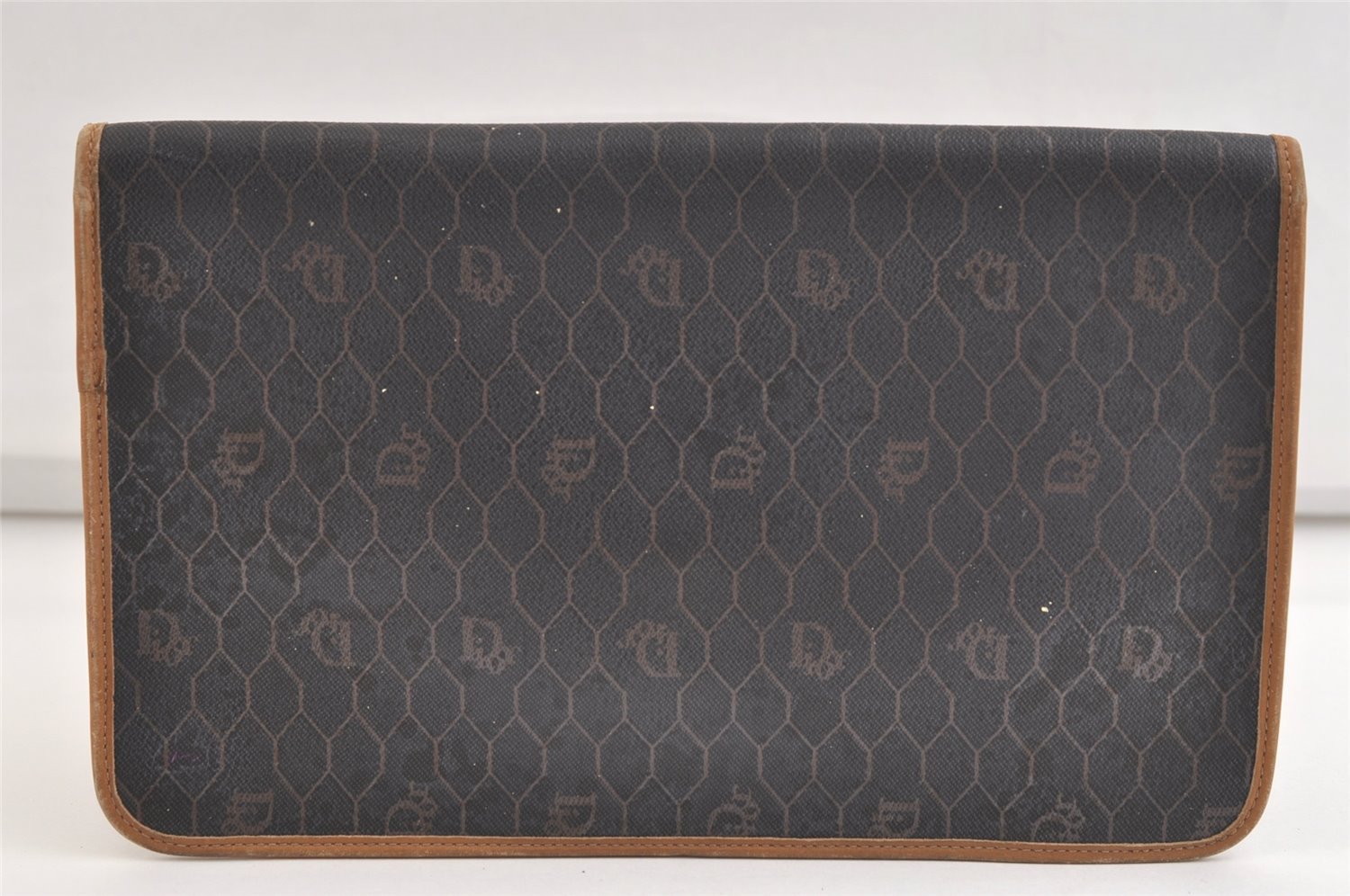 Authentic Christian Dior Honeycomb Clutch Hand Bag Purse PVC Leather Black 4335K