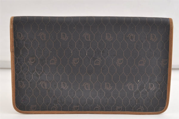 Authentic Christian Dior Honeycomb Clutch Hand Bag Purse PVC Leather Black 4335K