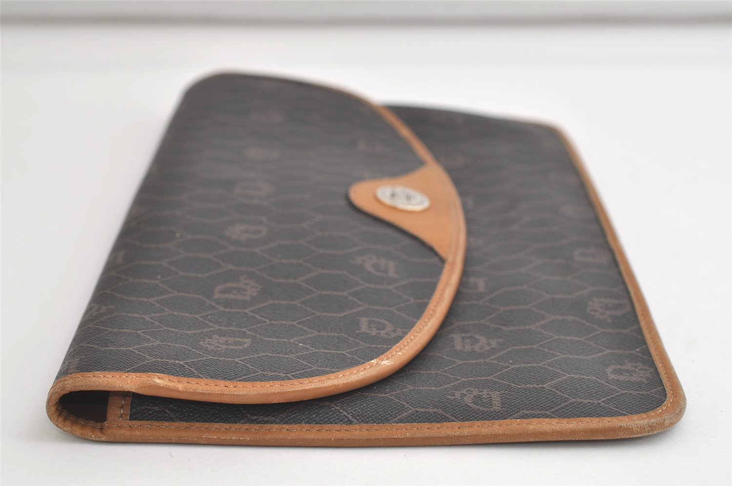 Authentic Christian Dior Honeycomb Clutch Hand Bag Purse PVC Leather Black 4335K