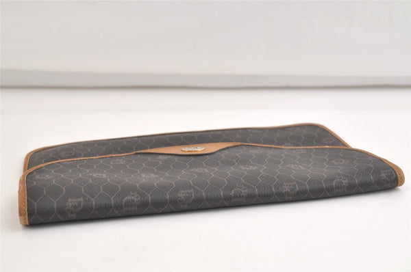 Authentic Christian Dior Honeycomb Clutch Hand Bag Purse PVC Leather Black 4335K