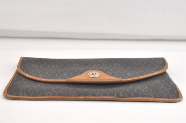 Authentic Christian Dior Honeycomb Clutch Hand Bag Purse PVC Leather Black 4335K