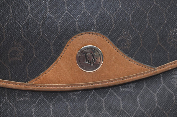 Authentic Christian Dior Honeycomb Clutch Hand Bag Purse PVC Leather Black 4335K