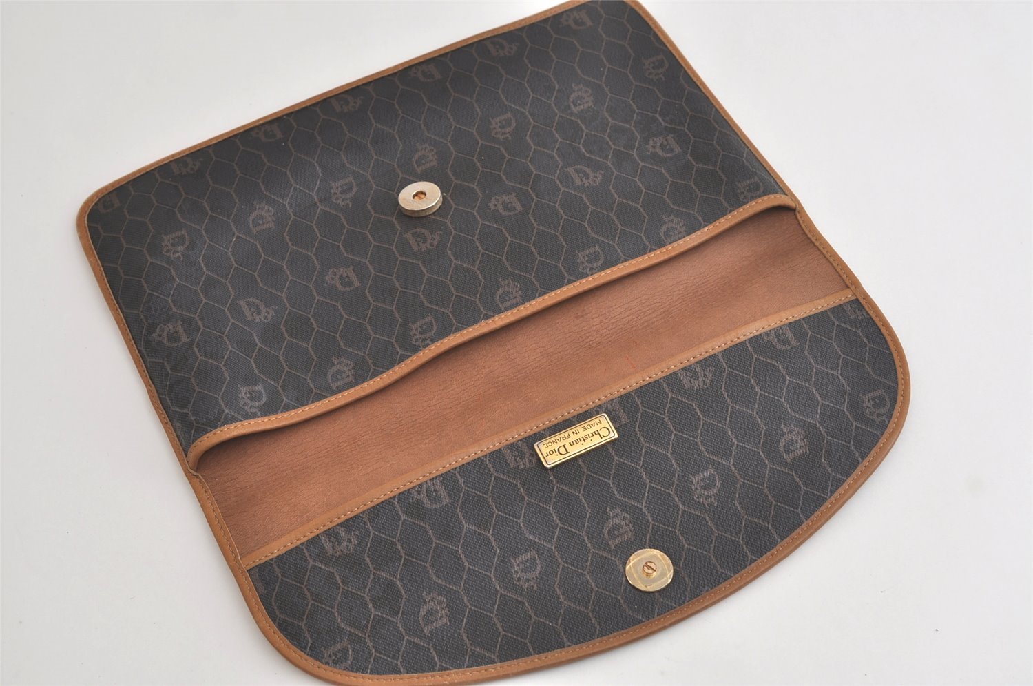 Authentic Christian Dior Honeycomb Clutch Hand Bag Purse PVC Leather Black 4335K