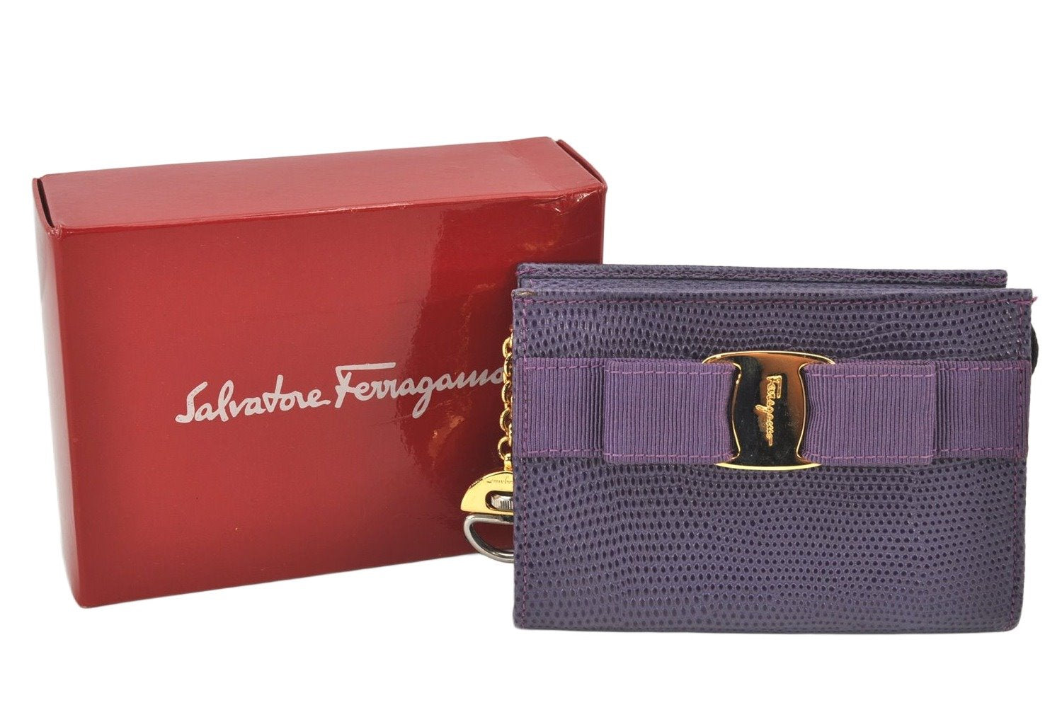 Authentic Salvatore Ferragamo Vara Pouch Purse Leather Purple SF Box Junk 4336K