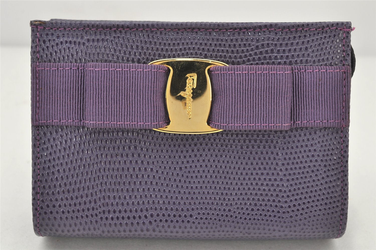 Authentic Salvatore Ferragamo Vara Pouch Purse Leather Purple SF Box Junk 4336K