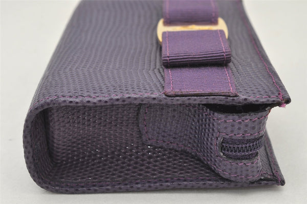 Authentic Salvatore Ferragamo Vara Pouch Purse Leather Purple SF Box Junk 4336K