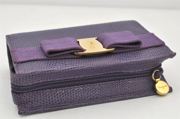 Authentic Salvatore Ferragamo Vara Pouch Purse Leather Purple SF Box Junk 4336K