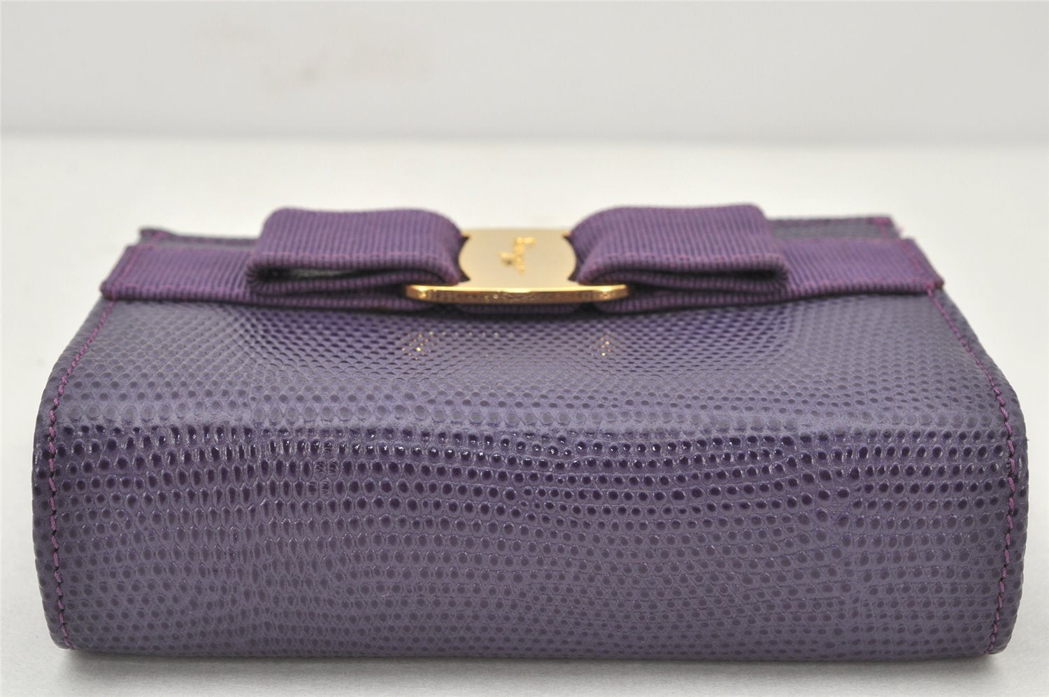 Authentic Salvatore Ferragamo Vara Pouch Purse Leather Purple SF Box Junk 4336K
