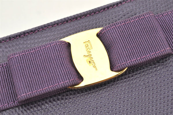 Authentic Salvatore Ferragamo Vara Pouch Purse Leather Purple SF Box Junk 4336K