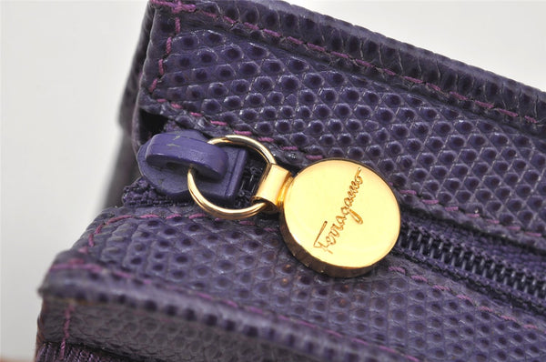 Authentic Salvatore Ferragamo Vara Pouch Purse Leather Purple SF Box Junk 4336K