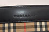 Authentic BURBERRY Vintage Leather Nova Check Canvas Hand Bag Black Beige 4341K