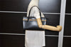 Authentic BURBERRY Vintage Leather Nova Check Canvas Hand Bag Black Beige 4341K