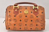 Authentic MCM Visetos Leather Vintage Hand Boston Bag Purse Brown 4343K