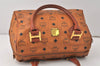 Authentic MCM Visetos Leather Vintage Hand Boston Bag Purse Brown 4343K