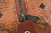 Authentic MCM Visetos Leather Vintage Hand Boston Bag Purse Brown 4343K