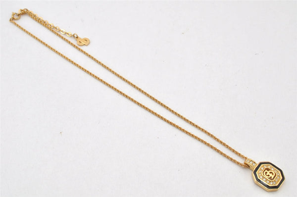 Authentic Christian Dior Gold Tone Chain Rhinestone Pendant Necklace CD 4344K