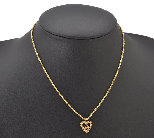 Authentic Christian Dior Gold Tone Chain Rhinestone Pendant Necklace CD 4345K