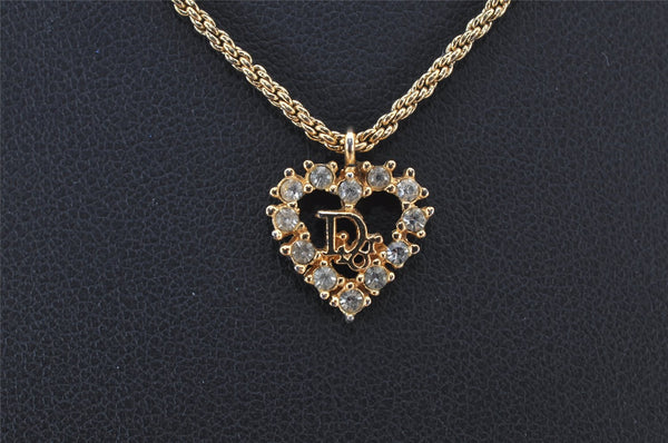 Authentic Christian Dior Gold Tone Chain Rhinestone Pendant Necklace CD 4345K