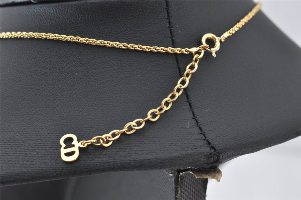 Authentic Christian Dior Gold Tone Chain Rhinestone Pendant Necklace CD 4345K