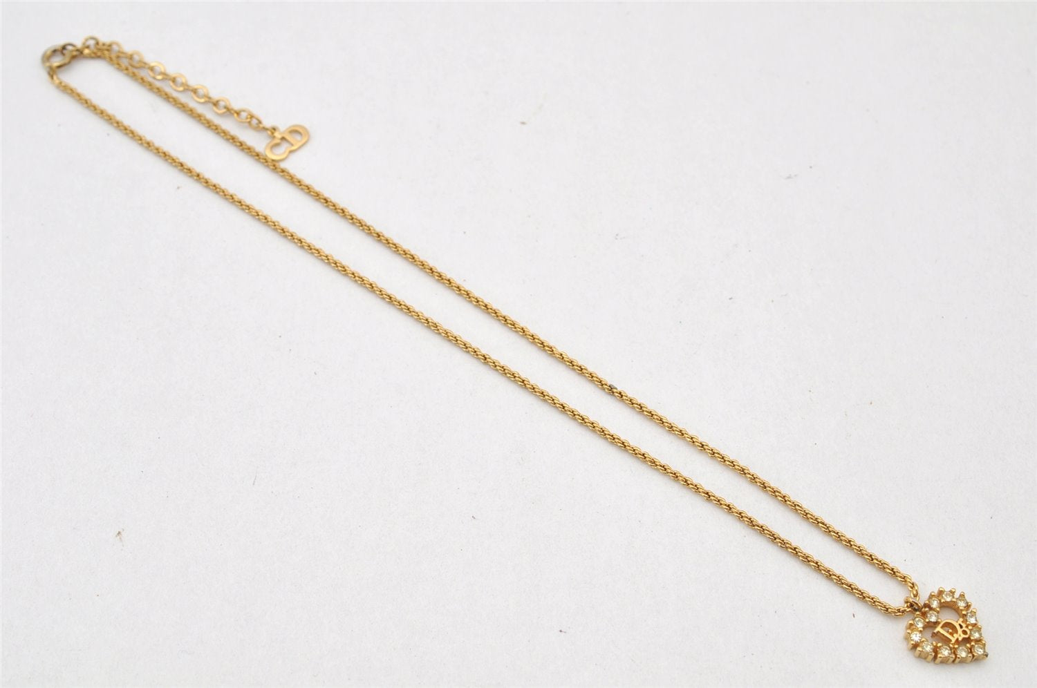 Authentic Christian Dior Gold Tone Chain Rhinestone Pendant Necklace CD 4345K