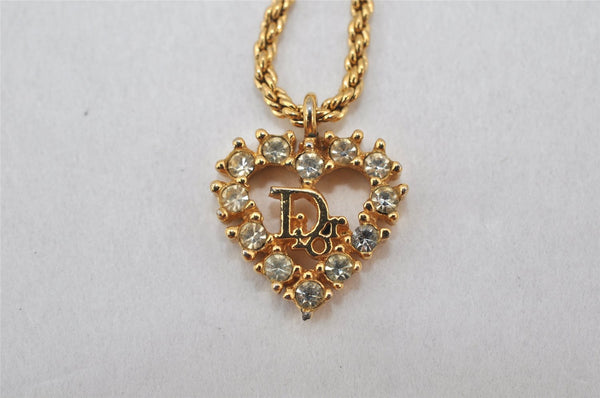 Authentic Christian Dior Gold Tone Chain Rhinestone Pendant Necklace CD 4345K