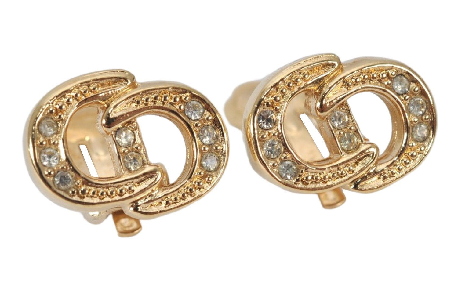 Authentic Christian Dior Clip-On Earrings Rhinestone Gold Plated CD 4346K
