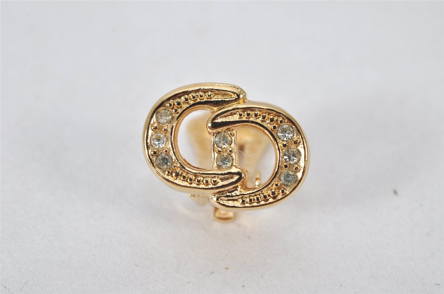 Authentic Christian Dior Clip-On Earrings Rhinestone Gold Plated CD 4346K