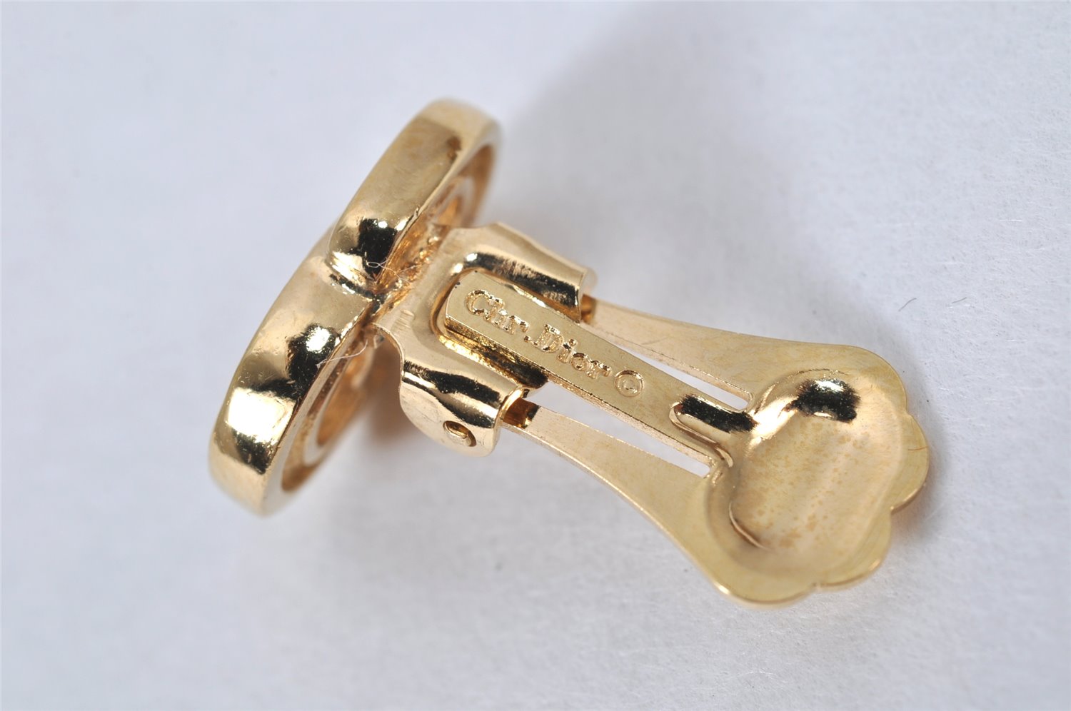 Authentic Christian Dior Clip-On Earrings Rhinestone Gold Plated CD 4346K