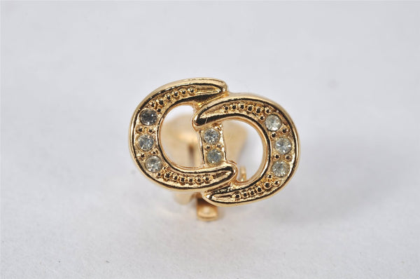 Authentic Christian Dior Clip-On Earrings Rhinestone Gold Plated CD 4346K