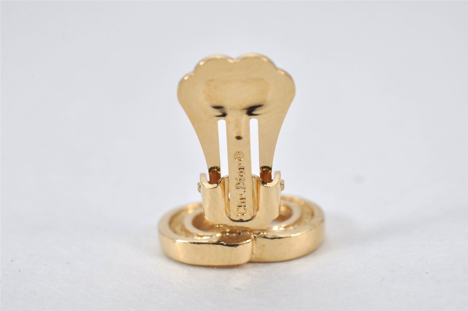 Authentic Christian Dior Clip-On Earrings Rhinestone Gold Plated CD 4346K