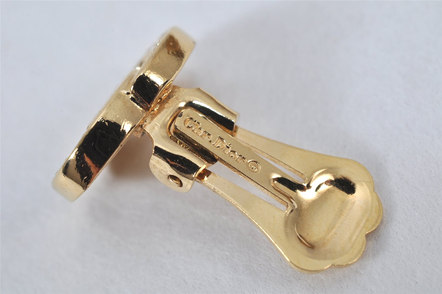 Authentic Christian Dior Clip-On Earrings Rhinestone Gold Plated CD 4346K