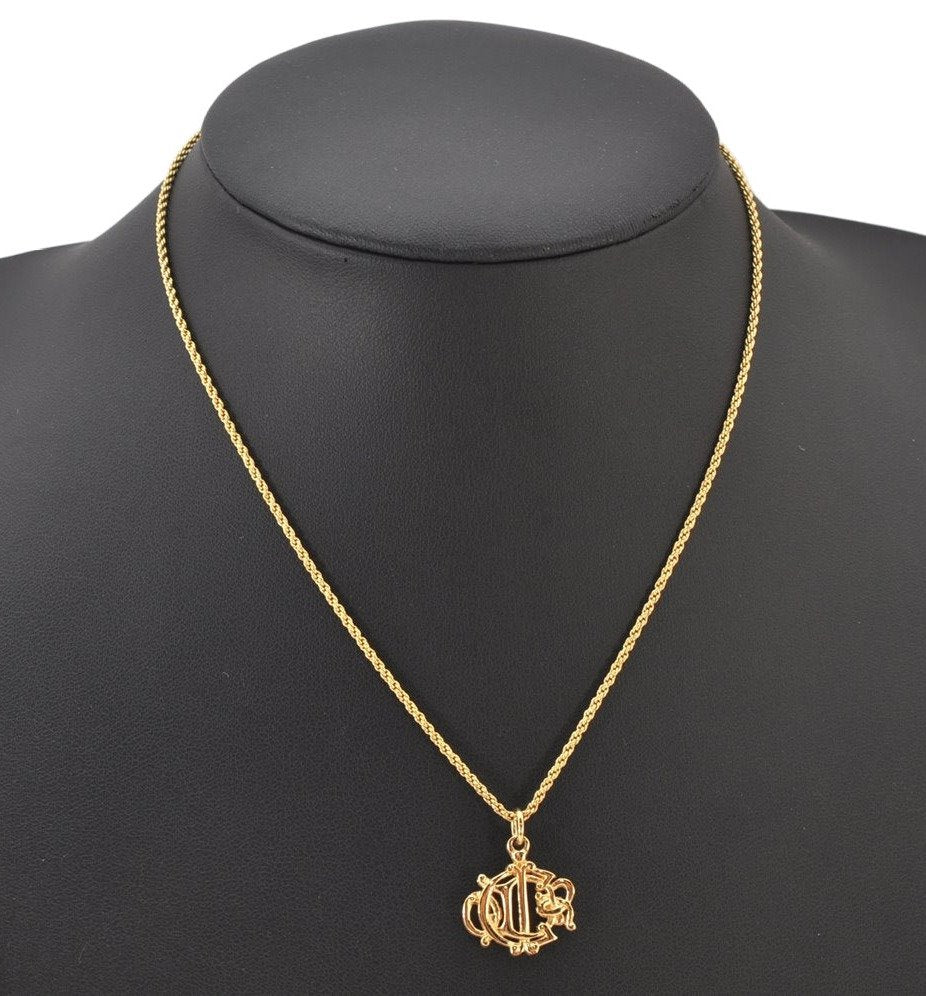 Authentic Christian Dior Gold Tone Chain Pendant Necklace CD 4348K