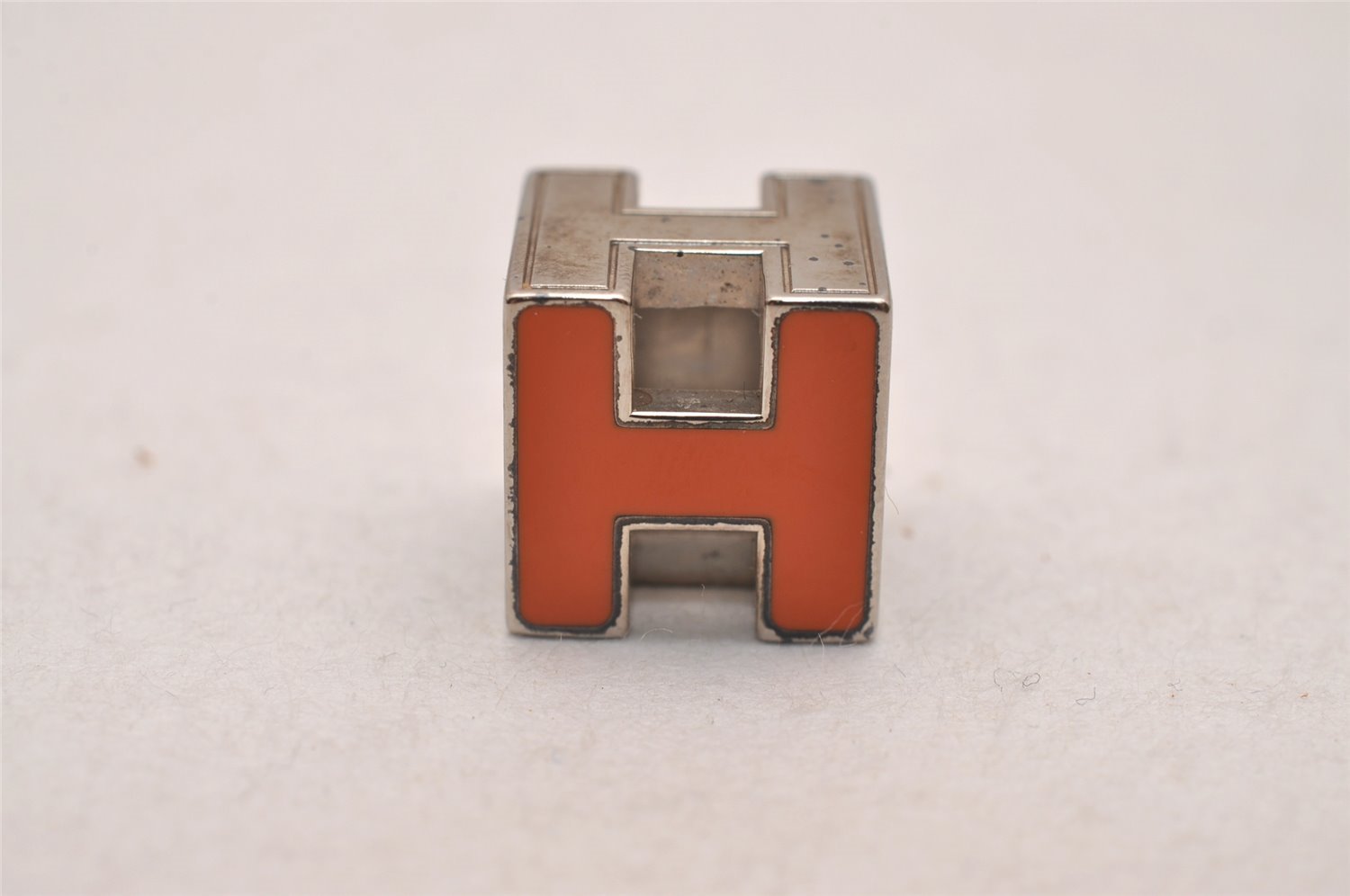 Authentic HERMES Cage De Ash H Cube Pendant Necklace Silver Orange Junk 4349J