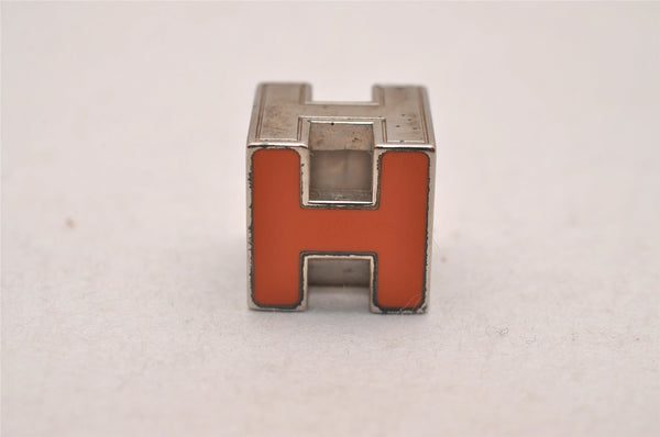 Authentic HERMES Cage De Ash H Cube Pendant Necklace Silver Orange Junk 4349J