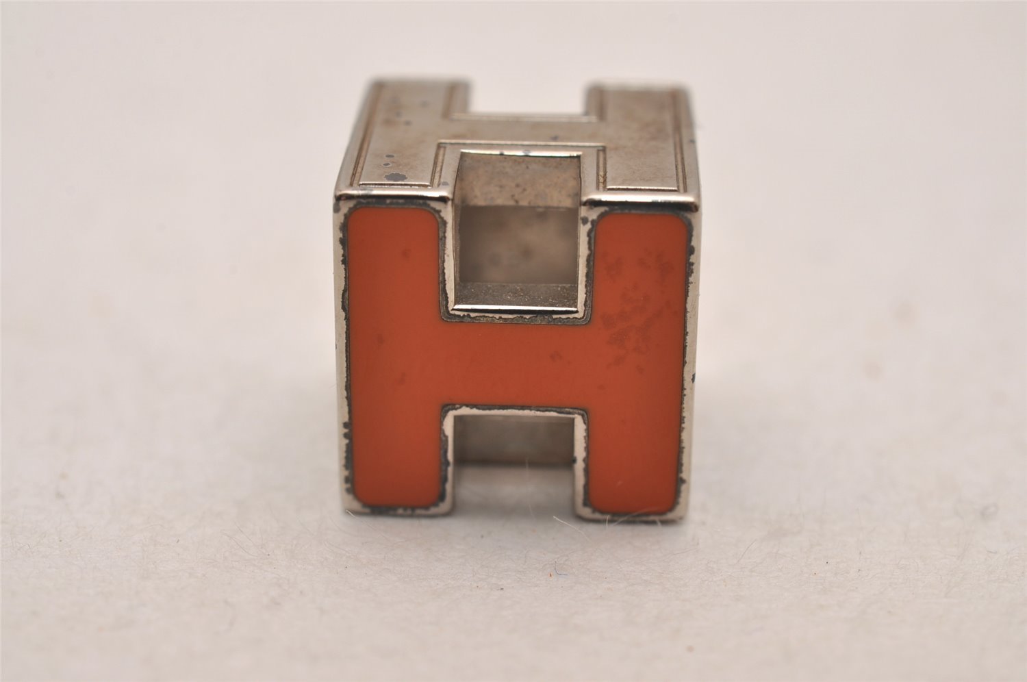 Authentic HERMES Cage De Ash H Cube Pendant Necklace Silver Orange Junk 4349J