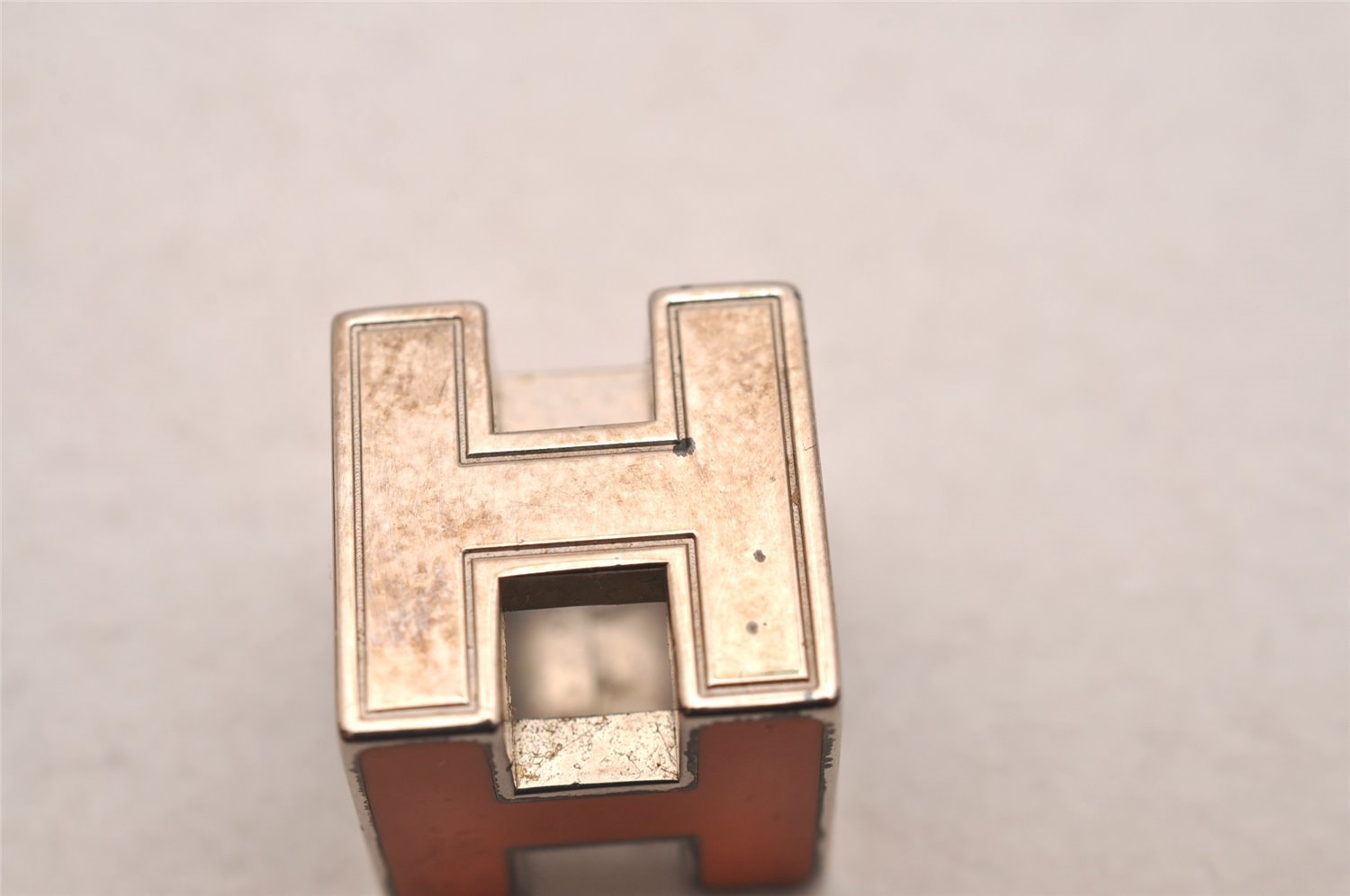 Authentic HERMES Cage De Ash H Cube Pendant Necklace Silver Orange Junk 4349J