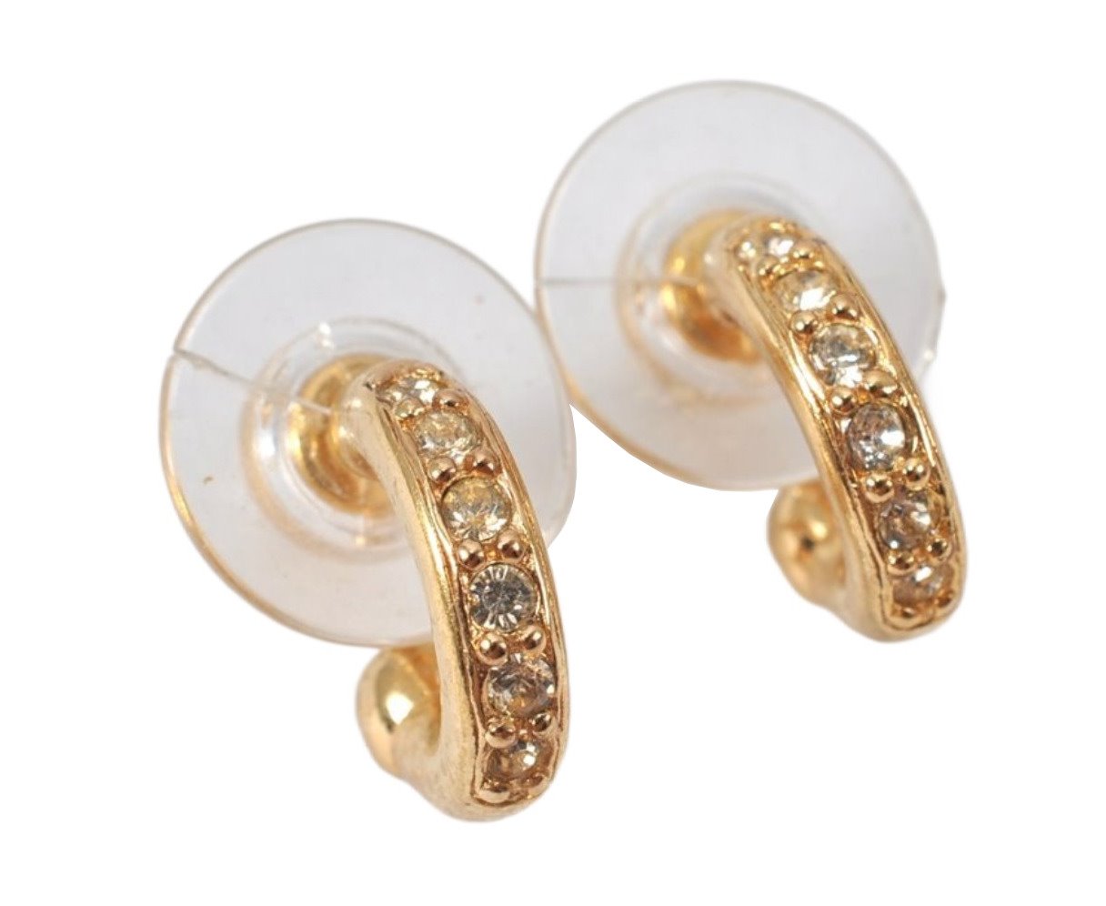 Authentic Christian Dior Vintage Rhinestone Earrings Gold Tone CD 4349K